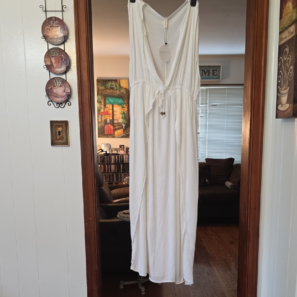 Boho White Maxi Dress L